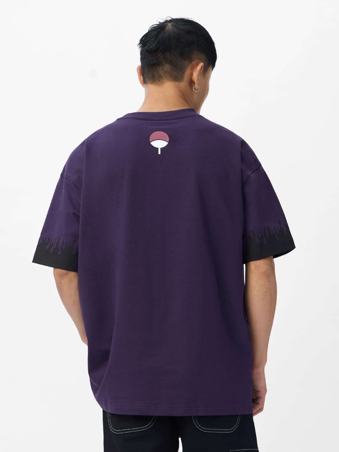 The Souled Store Naruto Shippuden: Uchiha Legacy Men and Boys Short Sleeves Round Neck Purple Graphic Printed Cotton Oversized T-Shirts