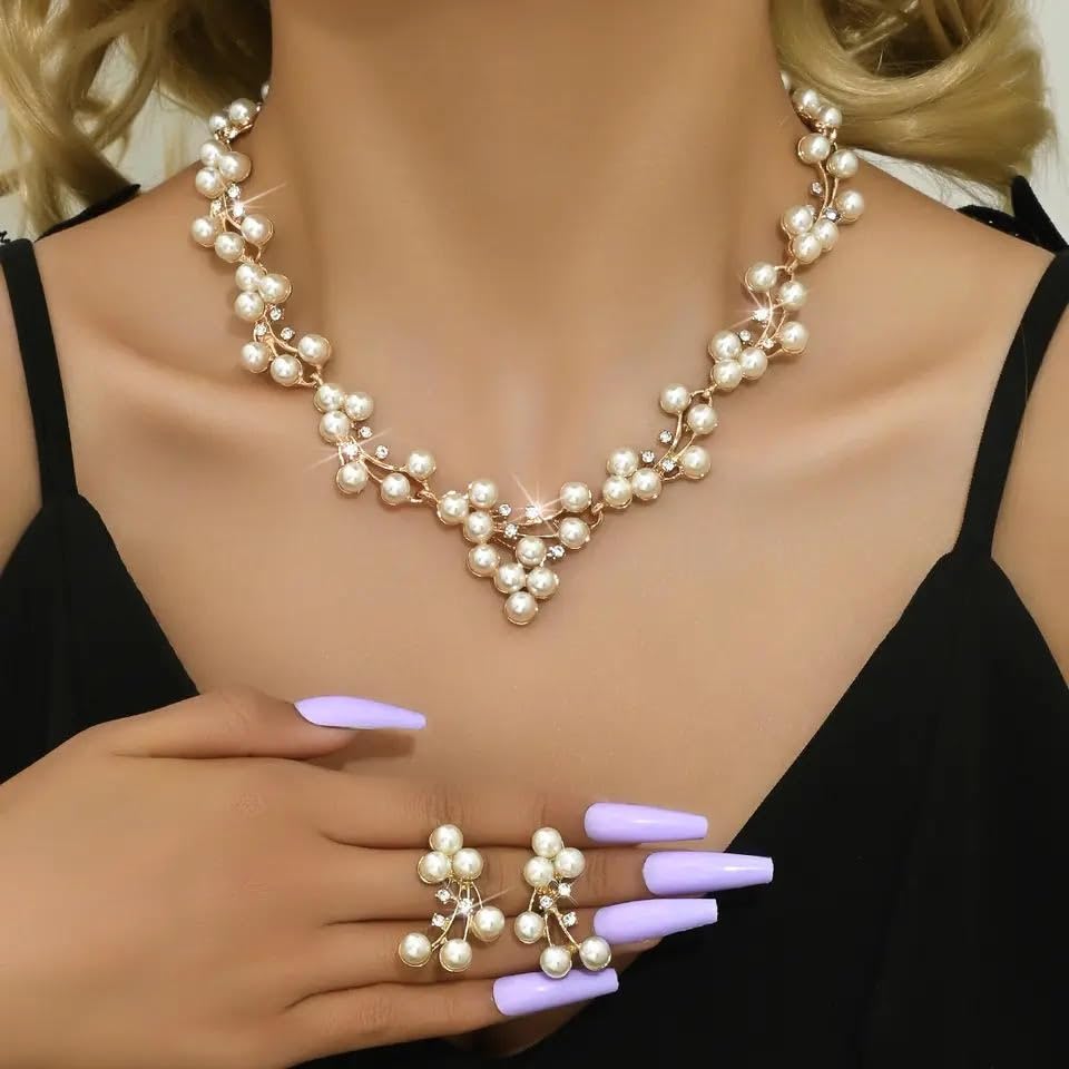 Shining Diva Fashion Women Latest Stylish Design Fancy Pearl Necklace Jewellery Set (15213s)