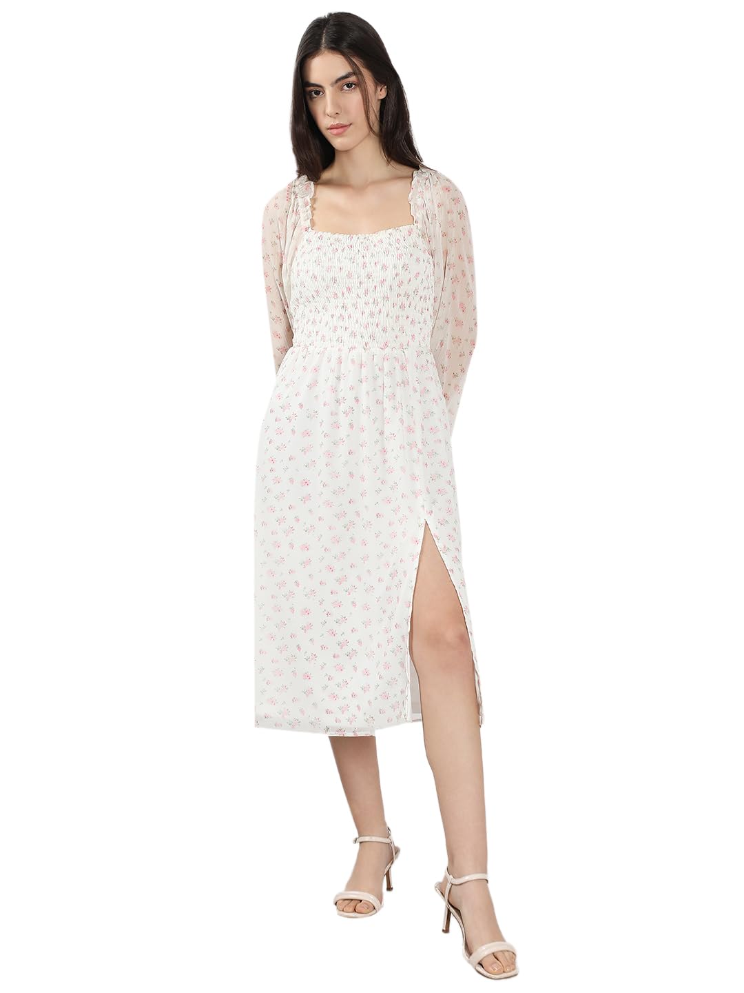 VERO MODA Women's Fit and Flare White Dress