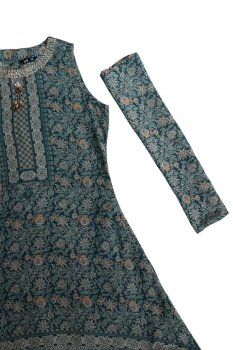 Soch Womens Teal Muslin Botanical Printed Kurta Set