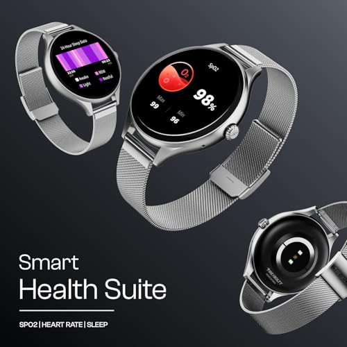 Fire-Boltt Phoenix Air Smart Watch 1.26” Round Display, Rotating Button, Wireless Charging, Ultra Lightweight Metal Body, Bluetooth Calling, Smartwatch with Silicone & Mesh Steel Straps Titan Silver
