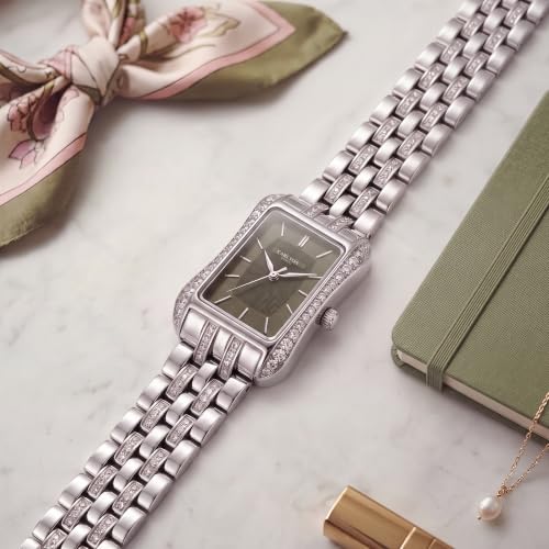 Carlton London Women's Watch Vivienne Olive Green Rectangle Dial CLVVSGRN | Olive Green Dial | Rectangle Dial Shape | Silver Stainless Steel Bracelet | Quartz Movement