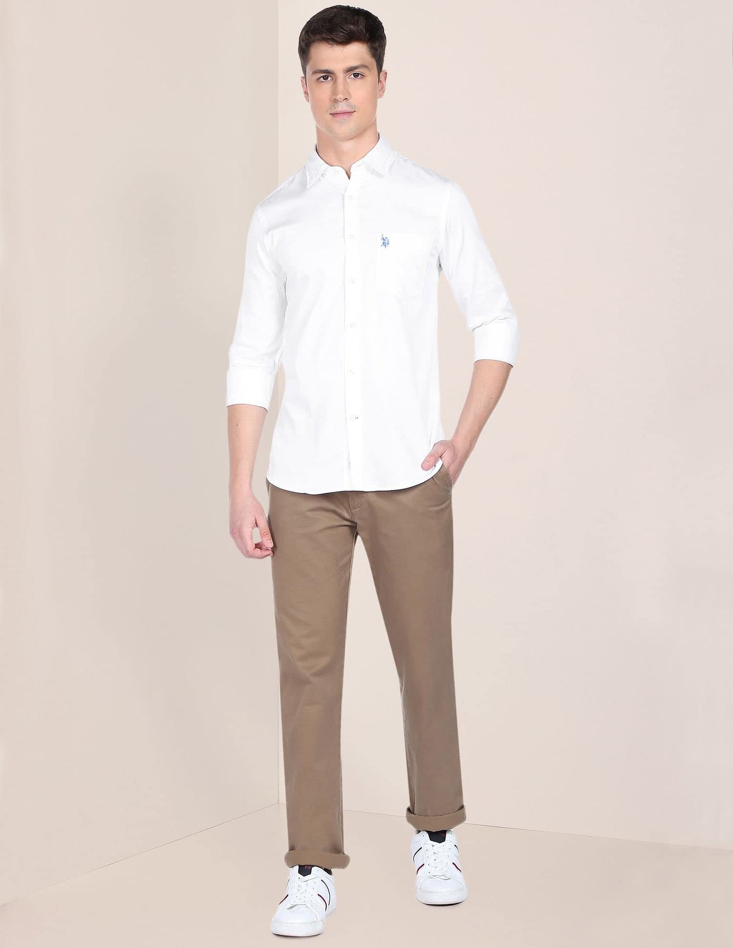 U.S. POLO ASSN. Mens Cotton Solid Satin FS Regular Fit Shirts (USSHTFX0019_White_Medium)