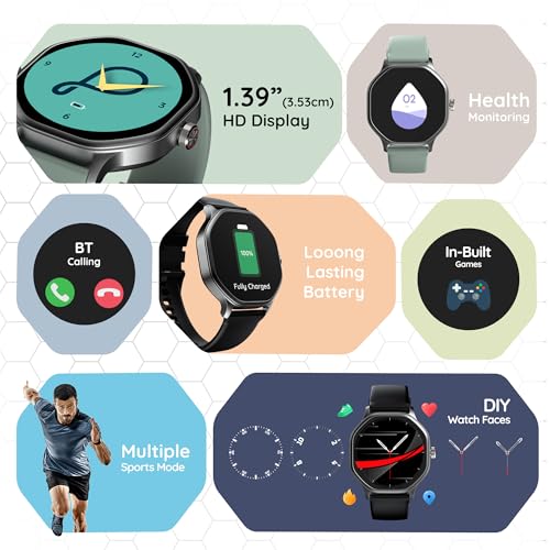 Pebble Hive Octa Display Smartwatch | BT Calling | Functional Rotating Crown | Multi Sports Modes | Sleep Monitoring | Health Suite | Customizable Watch Faces | in-Built Games & World Clock - Blue