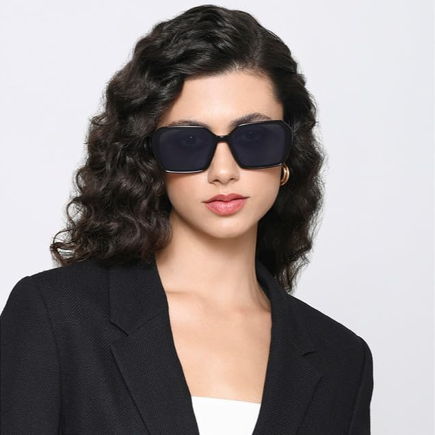 VINCENT CHASE EYEWEAR By Lenskart | Black-Grey Full Rim Hexagonal | Stardust | Branded Latest And Stylish Sunglasses | Polarized And 100% Uv Protected | For Women | Large | Vc S16907