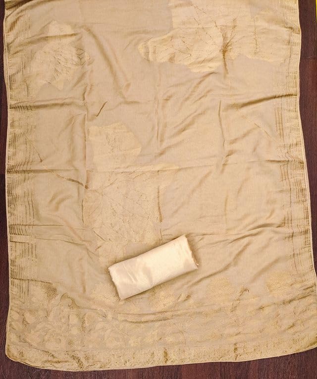 VARNI FABRICS Organza Dress Material for Women Floral Print Unstitched Woman Salwar Suit Dress Material With Organza Dupatta Beige