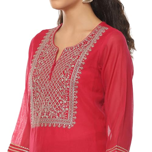 BIBA Women Polycotton EMBROIDRED Straight SALWAR KURTA DUPATTA(SKDASSORTED8907_FUCHSIA_36)