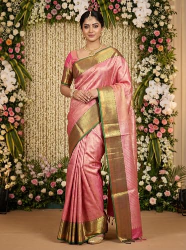 MIMOSA Women’s Rani Pink Art Silk Saree Woven with Zari Tissue | Kanjivaram Style Saree | Rich Pallu & Tassels | 6.2 Mtr