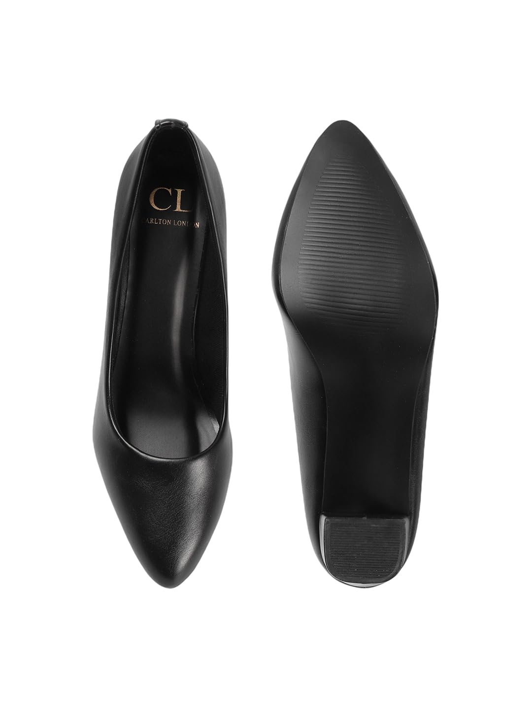Carlton London Women Black Stylish Slip-on Pump Shoes with Block Heels, Pointed Toe for Party and Formal Occasions (40)