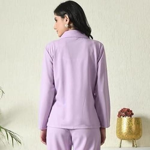 OFFICE PURPLE Cotton Blend Women's Blazer – Full Sleeves, Notched Lapel, Single-Breasted, 2 Pockets, Formal & Casual Wear (Lavender, L)