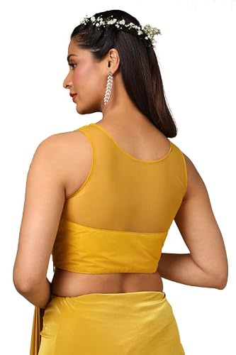 Soch Womens Mustard Nylon Blend Sequin Ready-To-Wear Saree With Belt