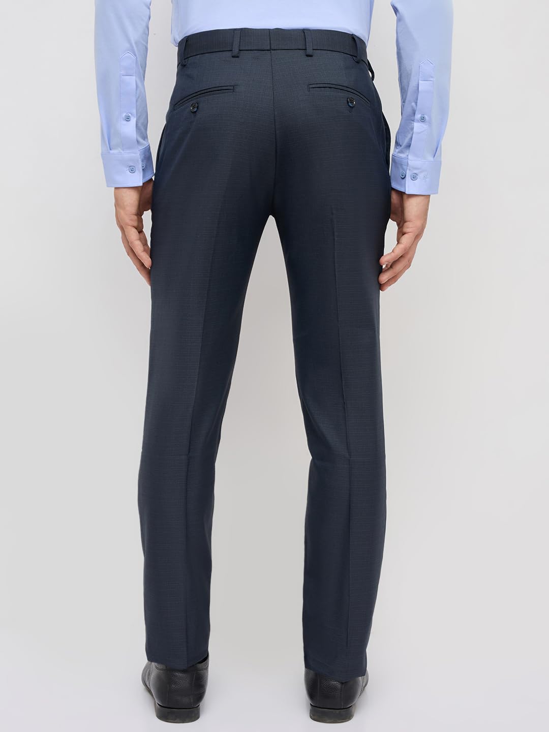 Park Avenue Men Slim Fit Structure Pattern Polyester Blend Flat Front Formal Trouser Dark Blue
