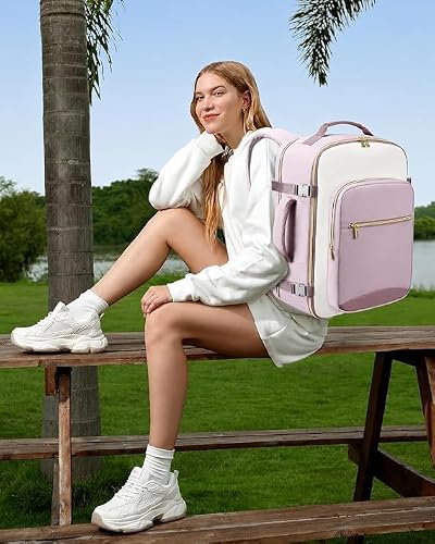 Hexwell 40L Large Travel Backpack for Women and Men with 3 Packing Cubes (Purple)