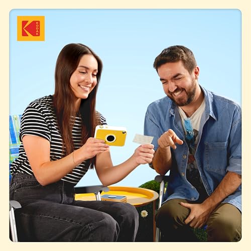 Kodak Printomatic+ Instant Camera (Gold) Prints Full-Color Photos on Zink 2x3” Sticky-Backed Photo Paper, 10MP Portable Camera with Interactive RGB LED Status Indicator, Easy & Fun
