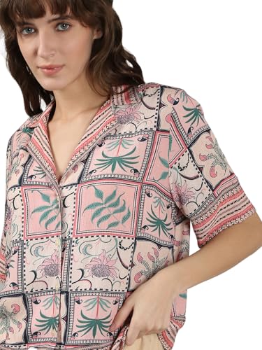 VERO MODA Women's Viscose Regular Fit Pink Shirt