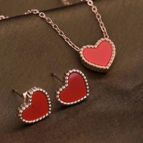 PALMONAS Rose-Gold Affecttion Necklace & Earring Jewellery Set for Women - Heart Shaped Earring & Necklace, Gift For Women & Girls