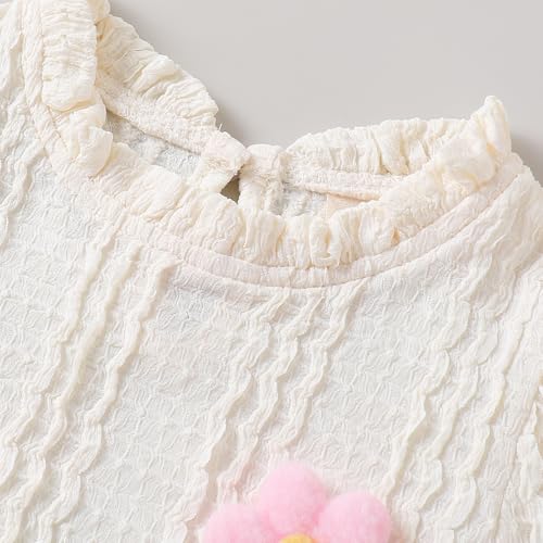 Hopscotch Girls Full Sleeves Cream 2-Pc Floral Applique Ruffled Blouse & Skort For Age (6-7 Years)