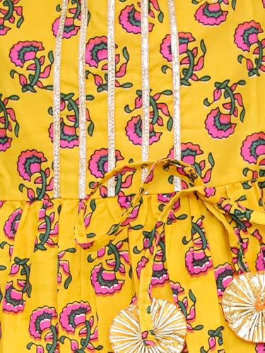 superminis Baby Girls Printed Frock Style Kurti With Dhoti Style Salwar Ethnic Dress (Yellow, 4-5 Years)