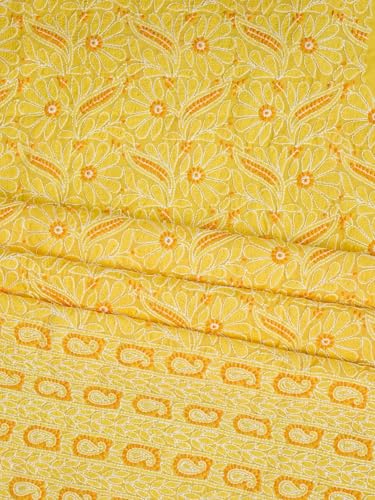 Ada Hand Embroidered Lucknowi Chikankari Unstitched Cotton Dress Material Suit Piece with Dupatta for Women 01A782873 Yellow