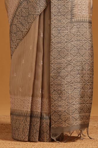 Soch Womens Grey Tussar Floral Embroidered Saree