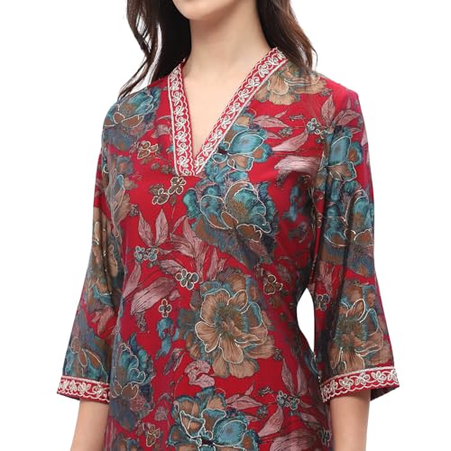Rangriti Women's Pink Viscose Blend Floral Printed Straight Suit Set_46