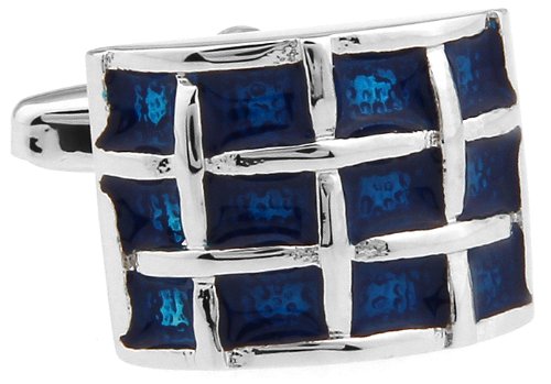 Topen Topen Blue Net Rectangular Brass Cufflinks For Men