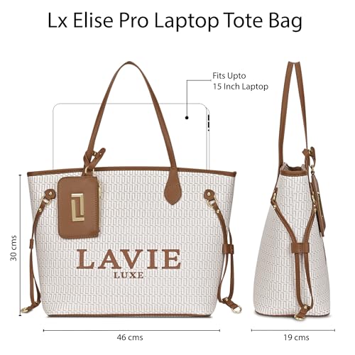 Lavie Luxe Women's Monogram Elise Laptop Tote Handbag | Fits Upto 15 Inch Laptop | Laptop Bag for Work | Ladies Purse | Stylish Shoulder Bag | Gift For Women