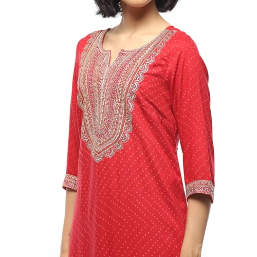 BIBA Women's Cherry Red Rayon Straight Suit Set_40