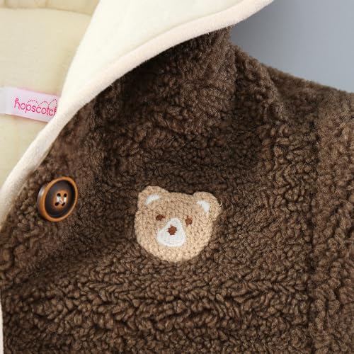 Hopscotch Boys Full Sleeves Brown 3D Teddy Applique Hooded Jacket For Ages (3-4 Years)