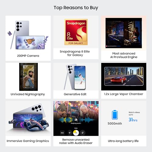 Samsung Galaxy S25 Ultra 5G AI Smartphone (Titanium Gray, 12GB RAM, 512GB Storage), 200MP Camera, S Pen Included, Long Battery Life
