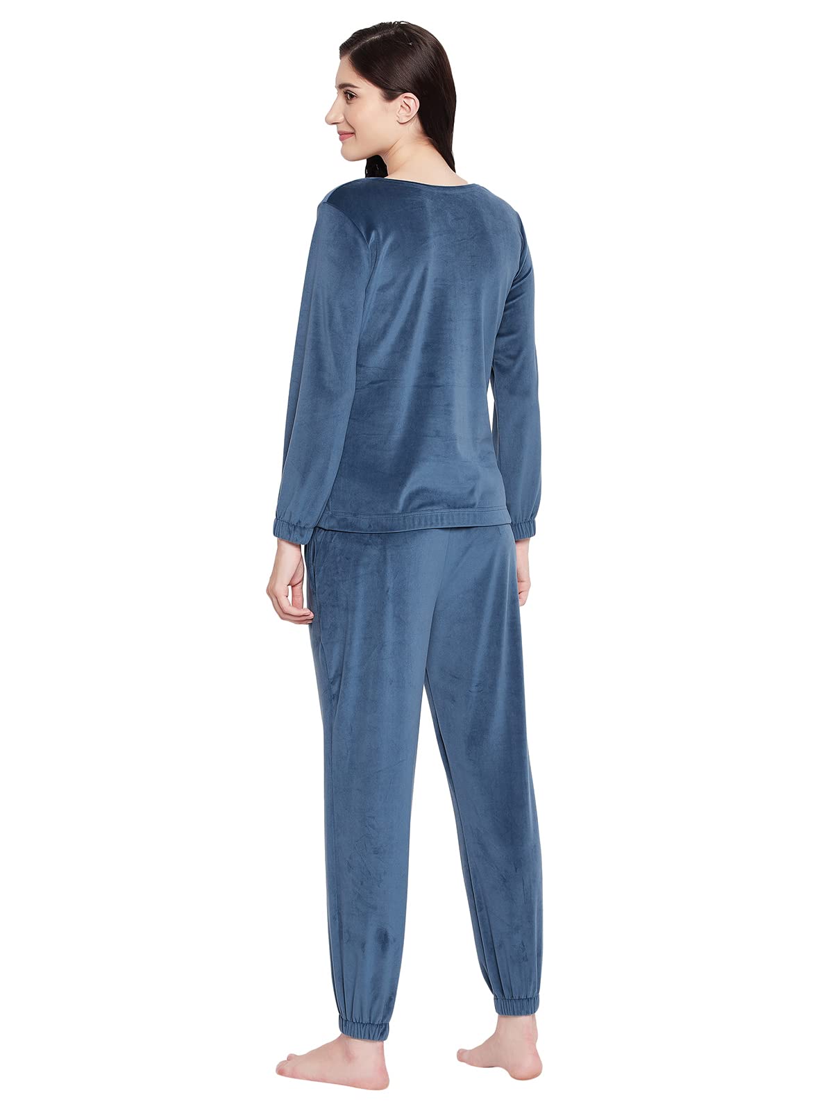 Clovia Women's Chic Basic Sweatshirt & Joggers set (LSW665P08_Blue_S)