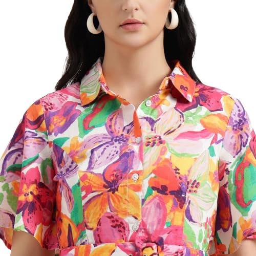 United Colors of Benetton Regular Fit Spread Collar Floral Dress (Size : XL) - 26P4WVNDR325I901 Multicolour