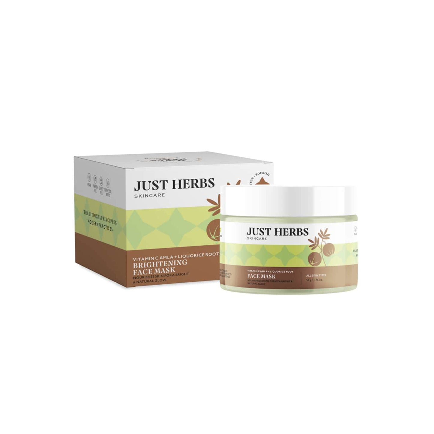 Just Herbs Ayurvedic Vitamin C Face Pack & Mask with Amla, Liquorice Root & Bentonite Clay for De-Tan, Detoxifying & Skin Brightening - 50 gm