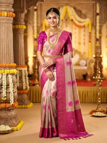 SREE KUMARAN Women's Kanchipuram Kubera Silk Pure Pattu Sarees With Blouse (VSK304-3)