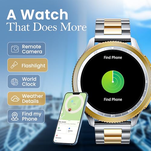 GOBOULT Pyro Smartwatch 1.43'' AMOLED Screen, BT Calling 5.3, 600 Nits Brightness, IP68, 150+ Watchfaces, 120+ Sports Modes, AI Voice Assistant, SpO2 Monitoring (Gold Silver)