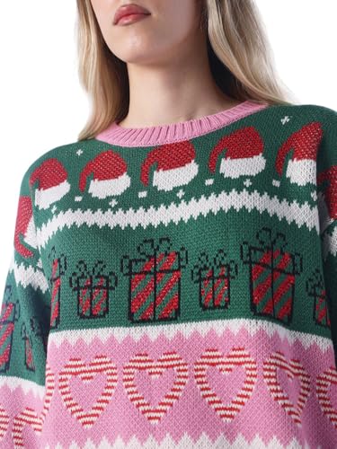 ONLY Women's Self Design Regular Fit Pink Sweater