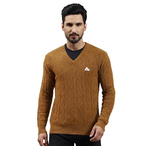 Monte Carlo Mendhi Self Print V Neck Pullover | Warm Woolen Pullover for Men | Soft Comfortable Knitted Winter Wear Sweater for Men's