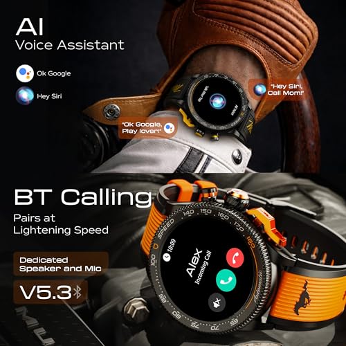 GOBOULT Newly Launched Mustang Stallion Smart Watch 1.43'' AMOLED Display, Rotating Bezel, BT Calling, 200+Watchfaces, 700 Nits Brightness, AI Voice Assistant, SpO2 Monitoring (Turbo Orange