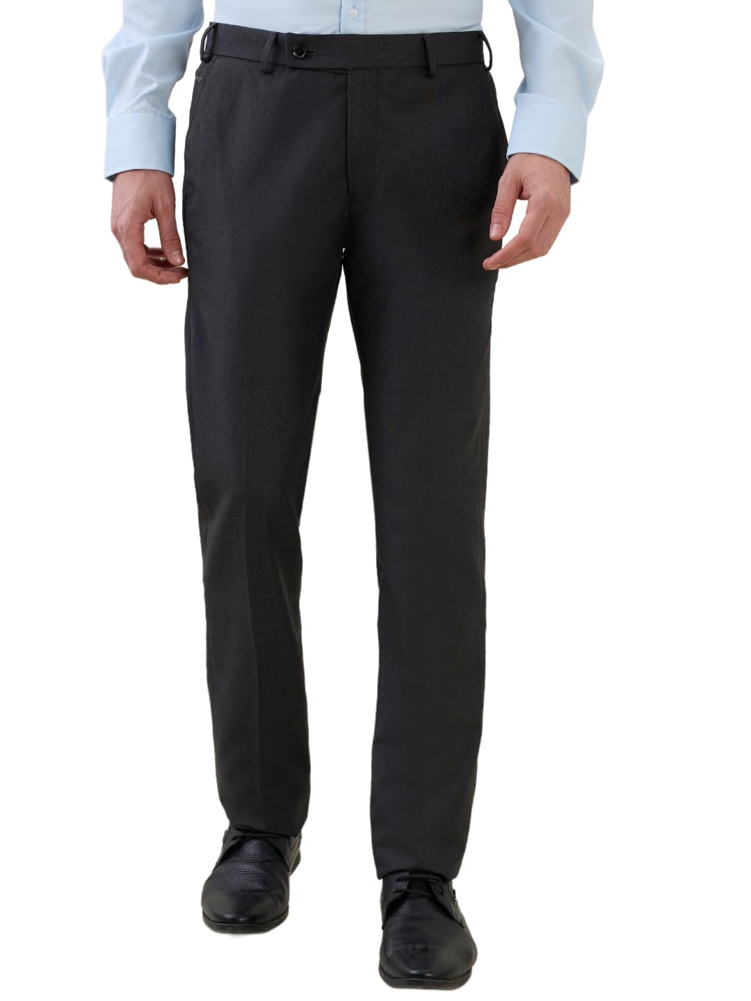 Park Avenue Men Slim Fit Structure Pattern Poly Viscose Blend Flat Front Formal Trouser Dark Grey