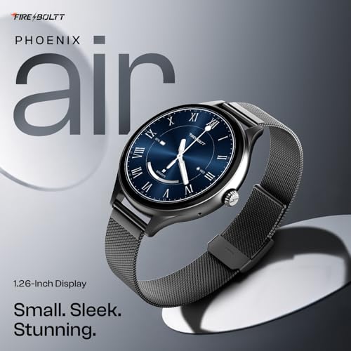 Fire-Boltt Phoenix Air Smart Watch 1.26” Round Display, Rotating Button, Wireless Charging, Ultra Lightweight Metal Body, Bluetooth Calling, Smartwatch with Silicone & Mesh Steel Straps Onyx Black
