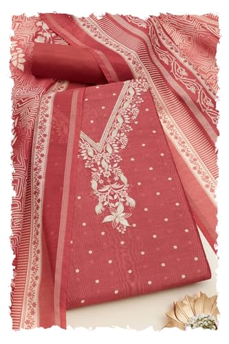 Soch Womens Rust Chanderi Dots Unstitch Dress Material With Zari