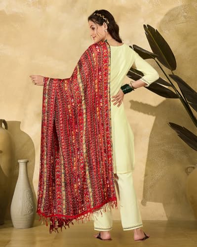 SheWill Kurta Set for Women Off White Silk Blend Zari Sequence Thread Embroidered Kurta with Pant and Dupatta