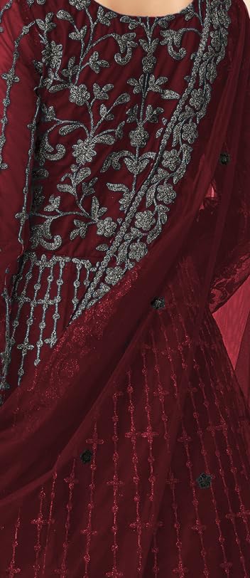 RUDRAPRAYAG Net and Santoon Long Anarkali Gown for Women | Semi Stitched Anarkali Gown for Women | Gown in Clothing & Accessories Maroon