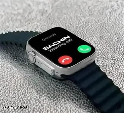 Smart Watch with Black Ocean Silicone Band | App Notifications, Incoming Call Display, Square Dial, Black Strap, Social Media Apps