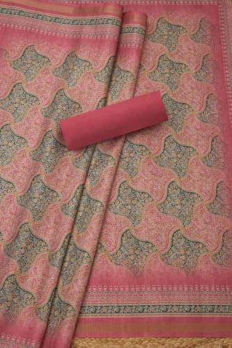 Soch Womens Blush Pink Art Tussar Floral Print Unstitched Dress Material With Sequins