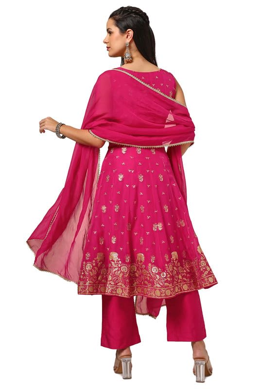Soch Womens Fuchsia Organza Zari Woven Suit Set With Gotta Patti