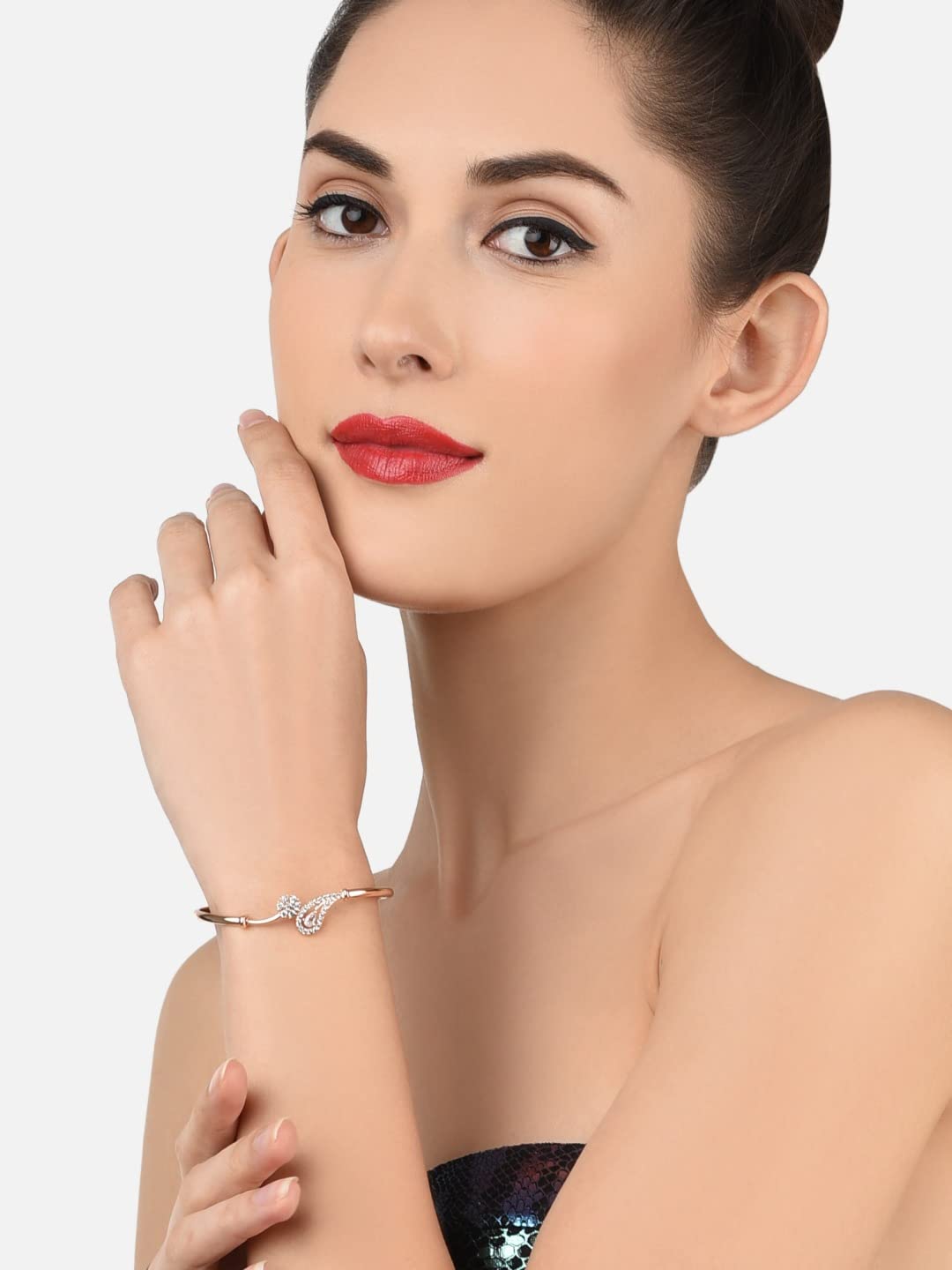 ZAVERI PEARLS Set of 2 Rose Gold Cubic Zirconia Contemporary Brass Kada Bracelets For Women-ZPFK13384