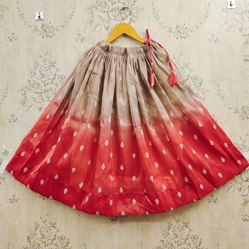 Kidsella Girls Soft Silk Printed Lehenga Choli Set | Kids Readymade Ethnic Wear | Girls Traditional Dress (Red, 3-4 Years)