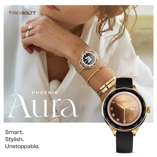 Fire-Boltt Phoenix Aura Women Smart Watch with 1.26” Diamond-Cut HD Display, Rotating Crown, Wireless Charging, Bluetooth Calling, Voice Assistant, 120+ Sports Modes - Carbon Black