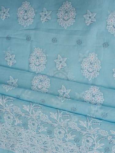 Ada Hand Embroidered Lucknowi Chikankari Unstitched Cotton Dress Material Suit Piece with Dupatta for Women 01A867722 Blue